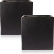 Set of 2 30cm Square Planters Black Stone Effect Garden Pots