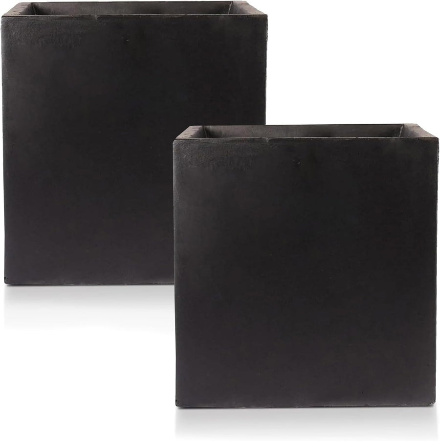 Set of 2 30cm Square Planters Black Stone Effect Garden Pots
