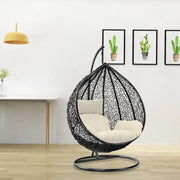 Rattan Swing Egg Chair with Cushion Indoor Outdoor Black