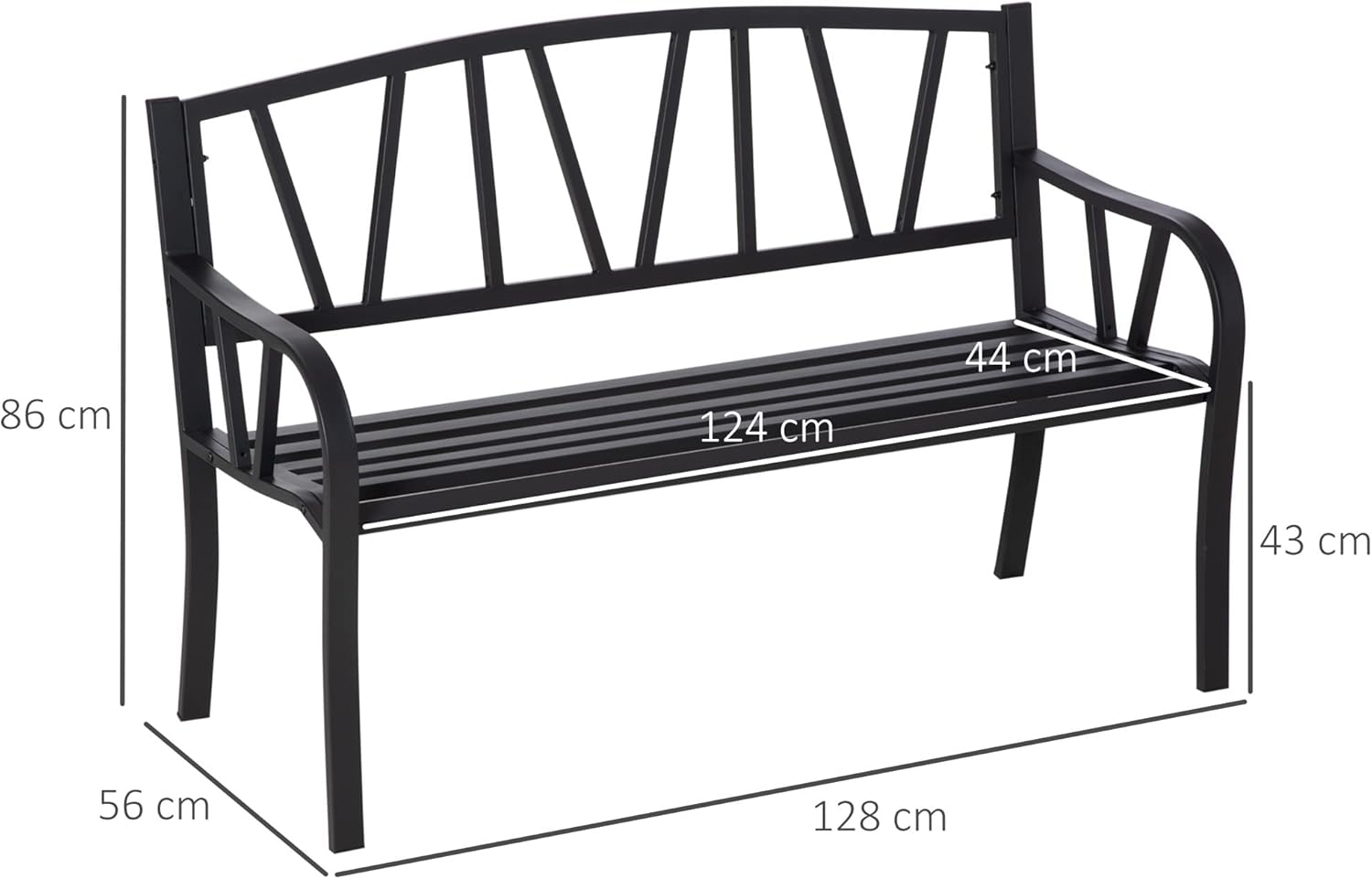 2 Seater Metal Garden Bench Outdoor Patio Loveseat Chair Black