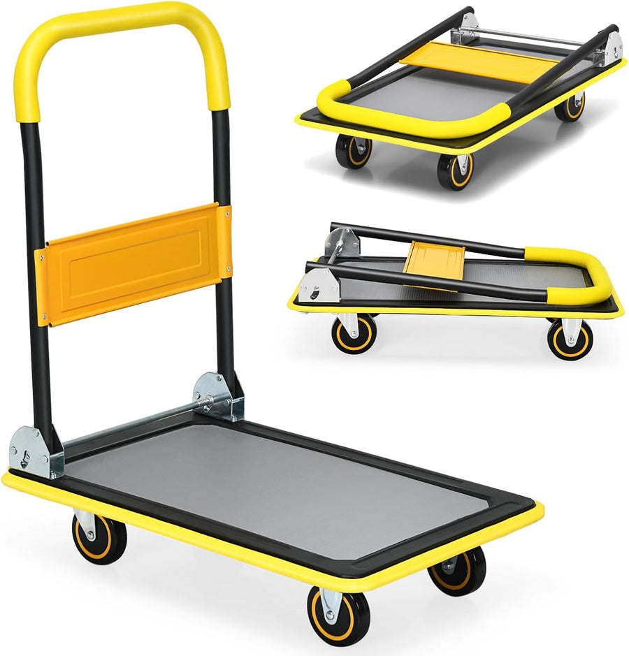 150KG Folding Platform Trolley Flatbed Truck Dolly Brake Wheels
