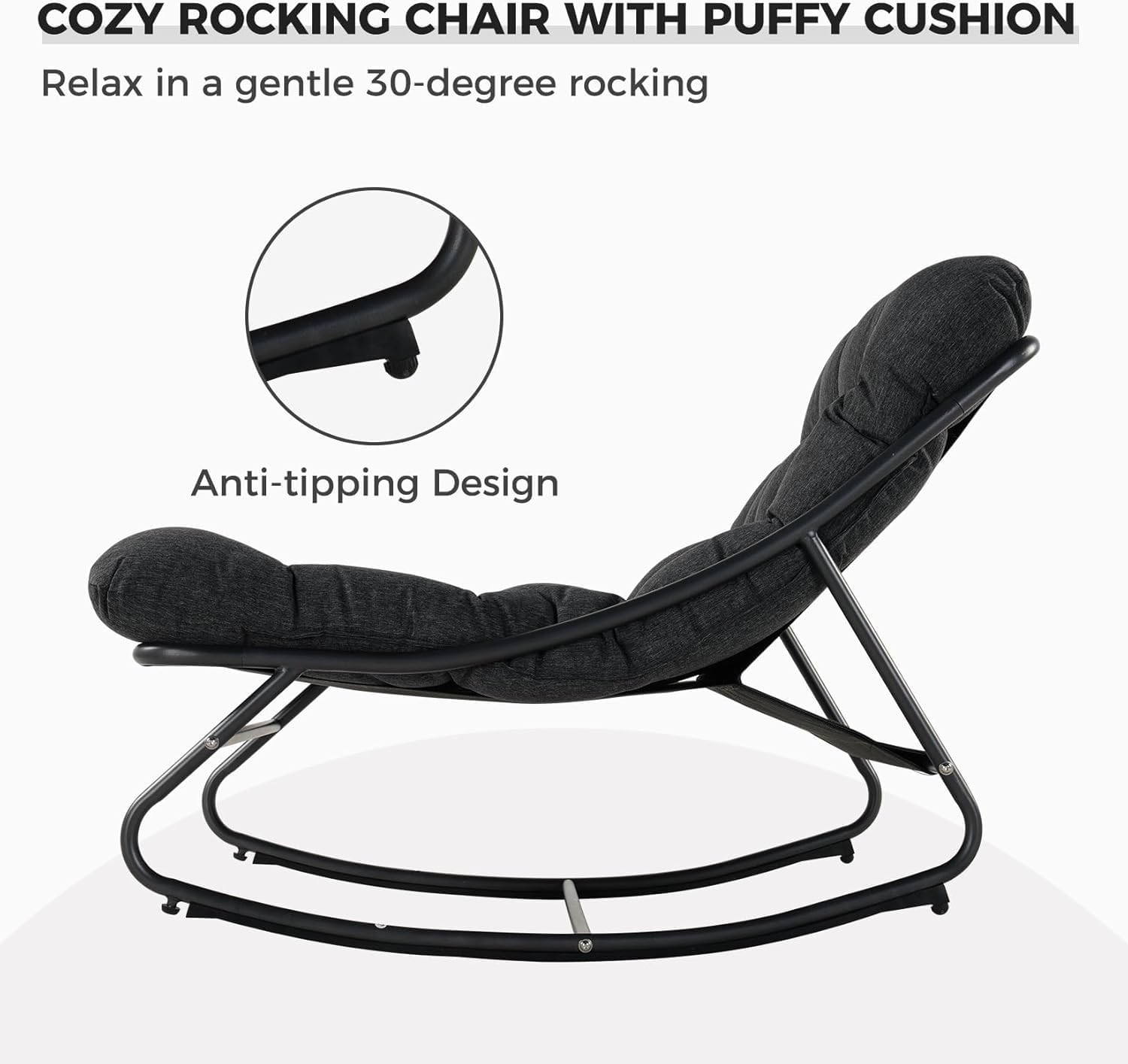 Outdoor Rocking Chair with Cushion Garden Lounge Dark Grey