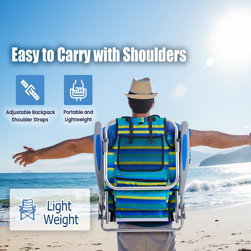 Reclining Beach Chair 4 Position Backpack Multi Striped