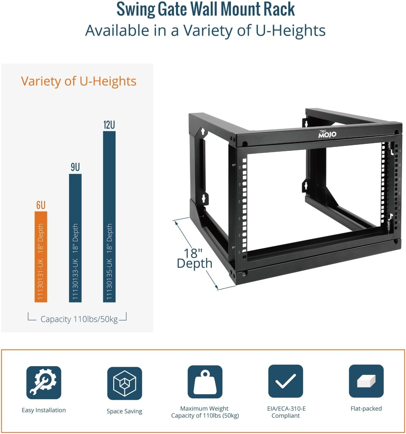 6U Wall Mount Open Frame Server Rack Swing Gate