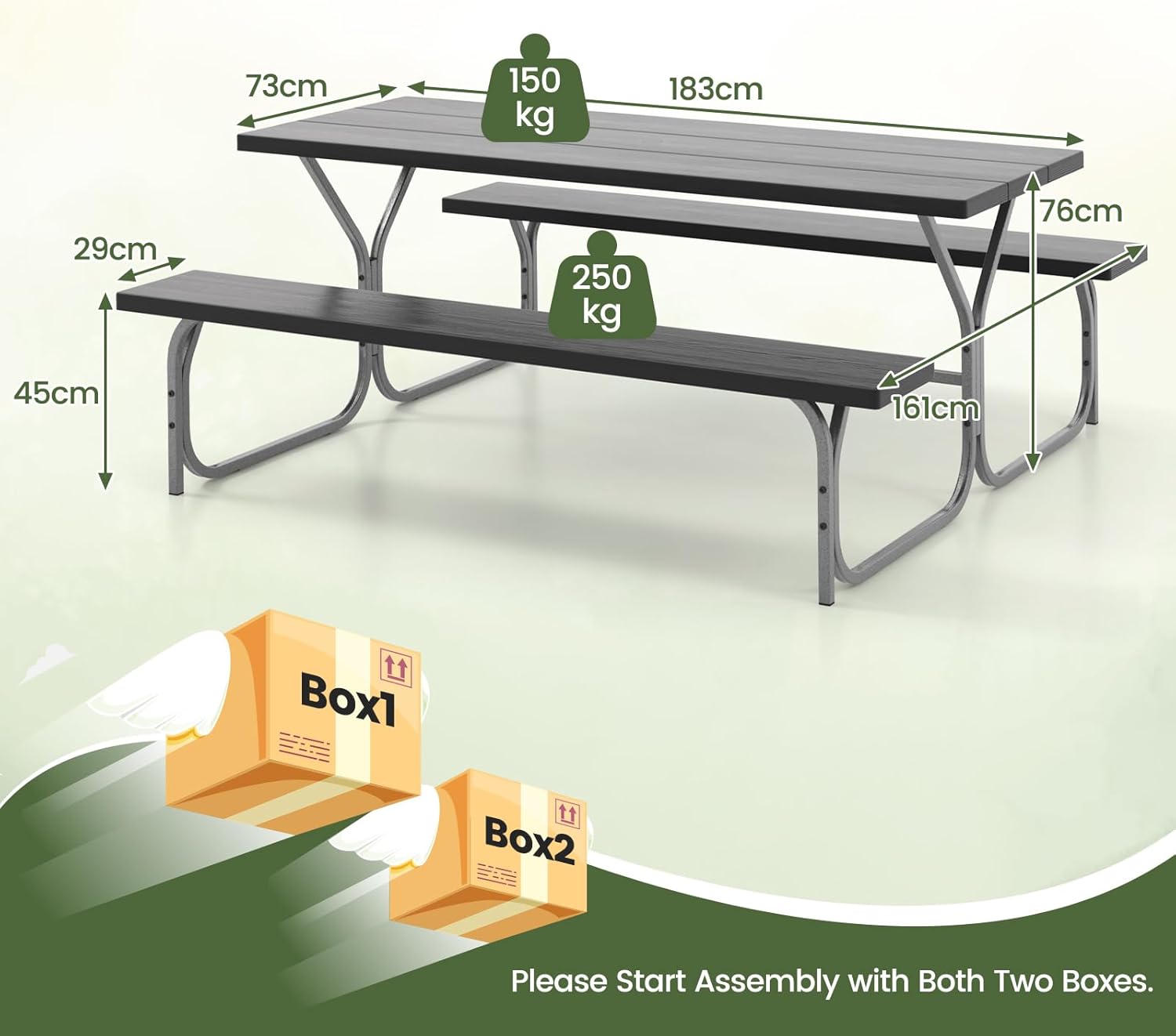 8 Seater Outdoor Picnic Table Bench Set w/Umbrella Hole Patio