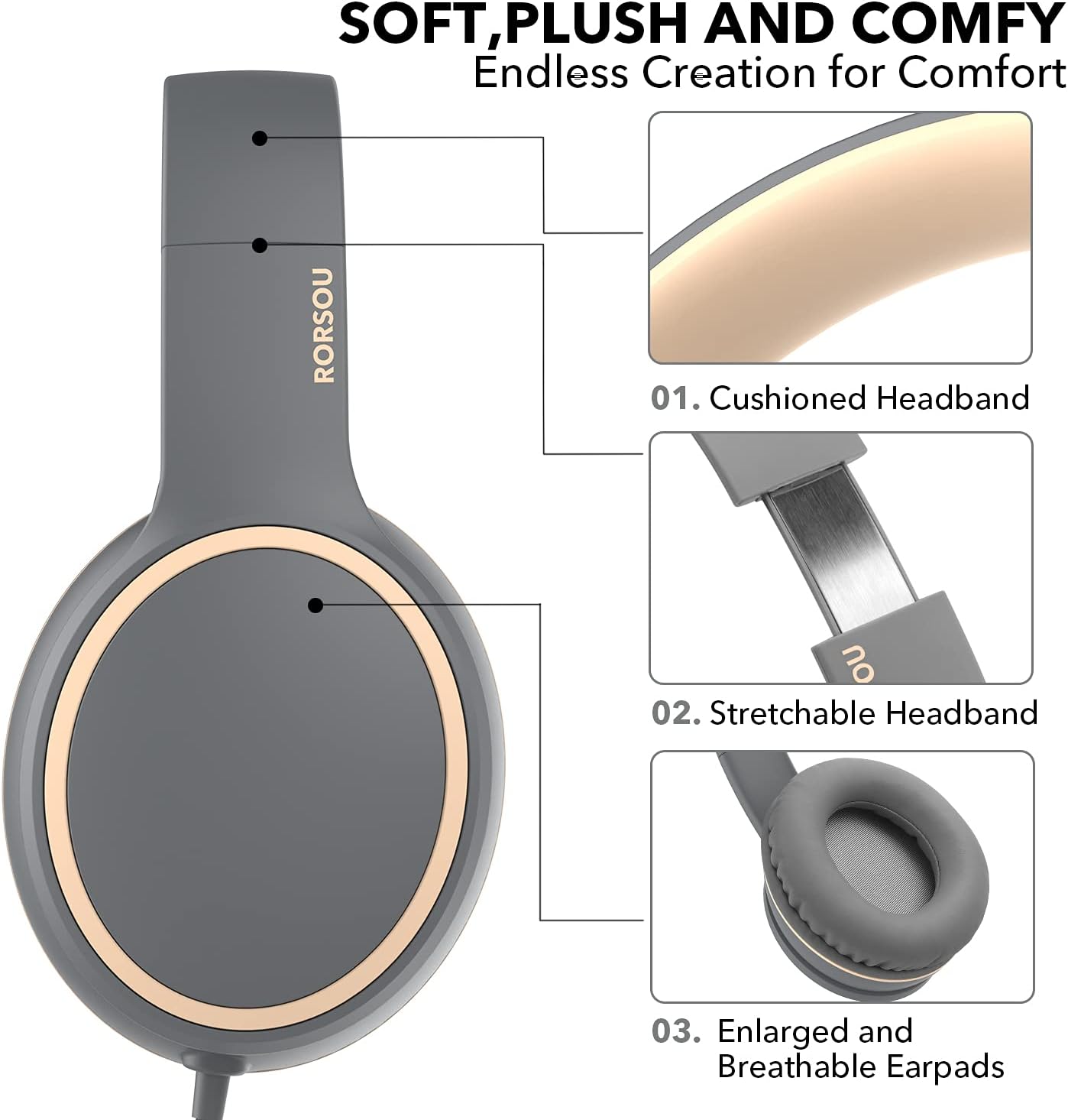 Wired On Ear Headphones With Mic Foldable Stereo Bass 3.5mm