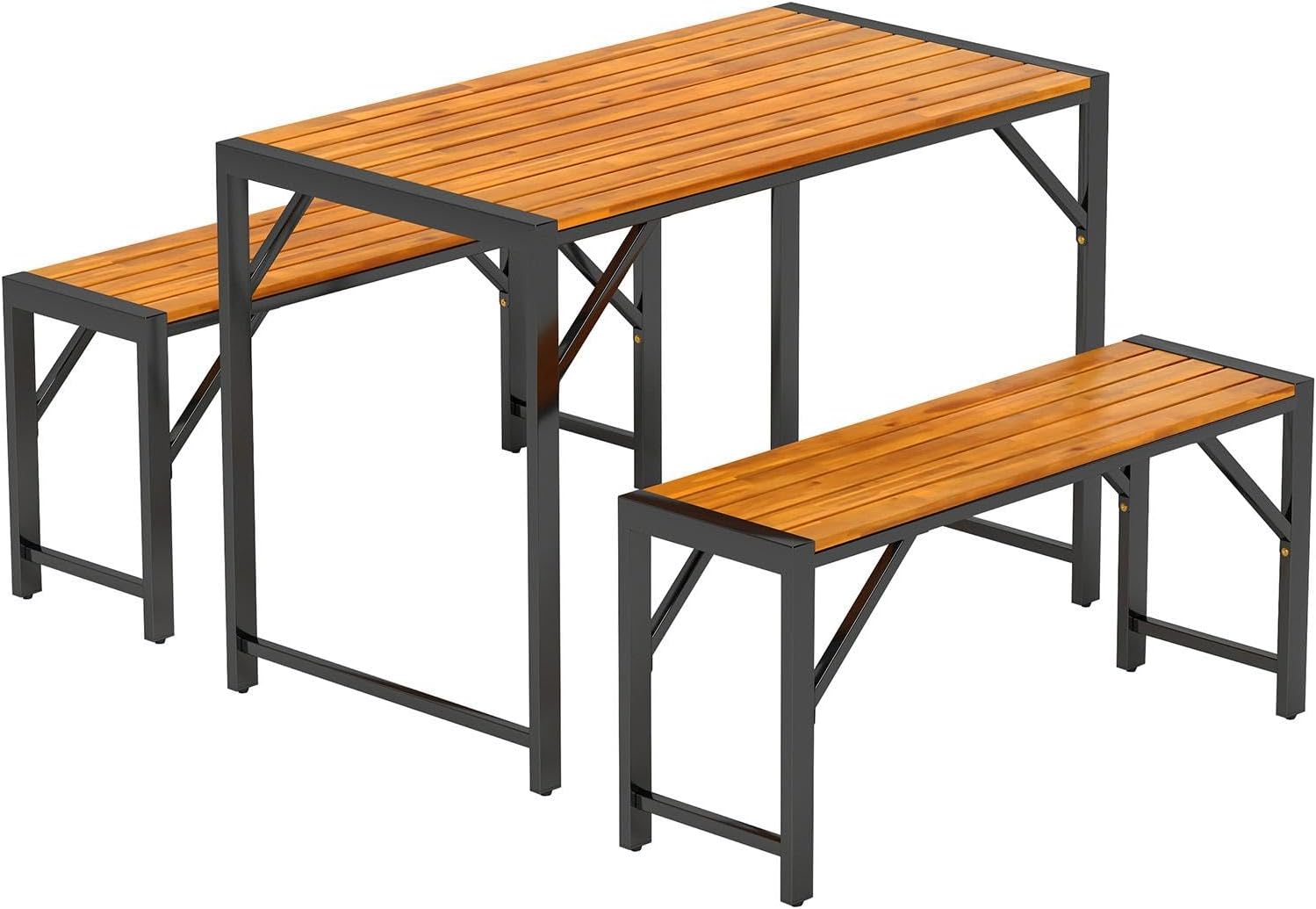 3 Piece Wooden Garden Dining Set Table & 2 Benches Patio Furniture