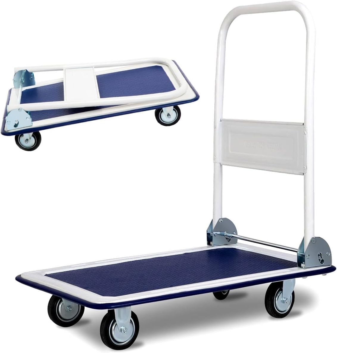 Blue White Folding Platform Trolley 150KG Push Cart