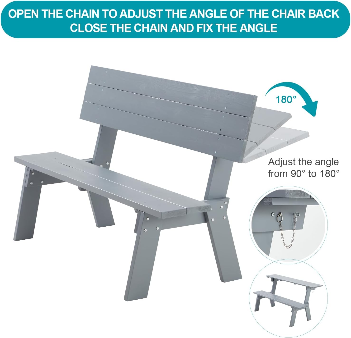 Convertible Wooden Picnic Table with Benches 3 in 1 Folding Set