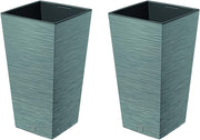 Set of 2 Tall Square Planters Concrete Modern Indoor Outdoor Pots
