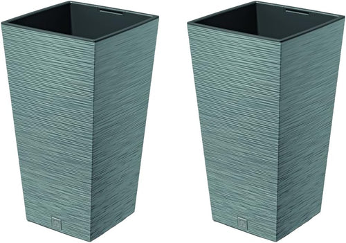 Set of 2 Tall Square Planters Concrete Modern Indoor Outdoor Pots