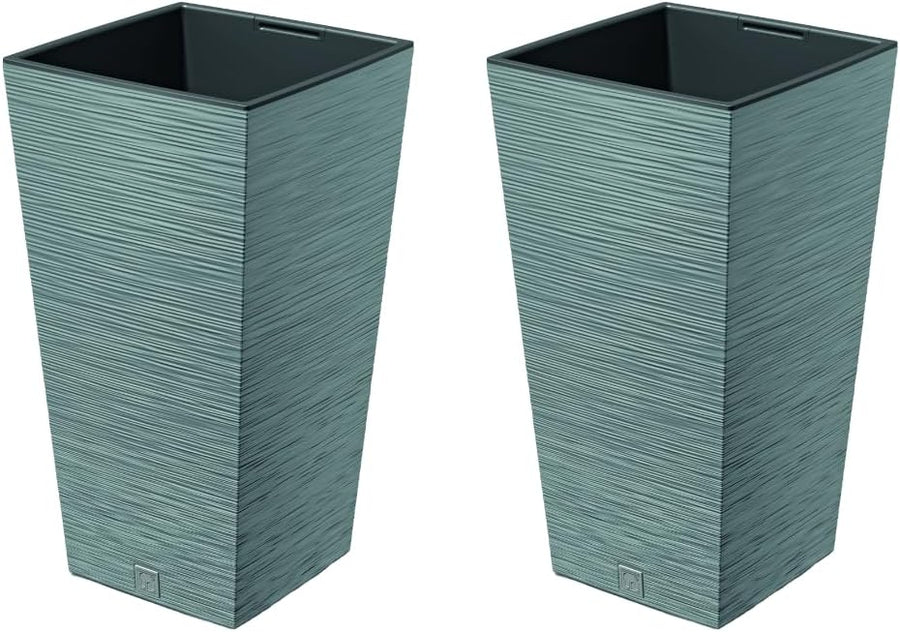 Set of 2 Tall Square Planters Concrete Modern Indoor Outdoor Pots