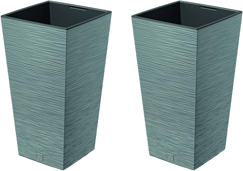 Set of 2 Tall Square Planters Concrete Modern Indoor Outdoor Pots