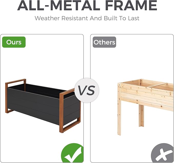 Metal Raised Garden Planter Bed 100cm Green with Drainage