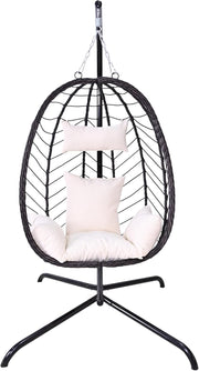 Beige Hanging Egg Chair with Stand 350lb Cushion
