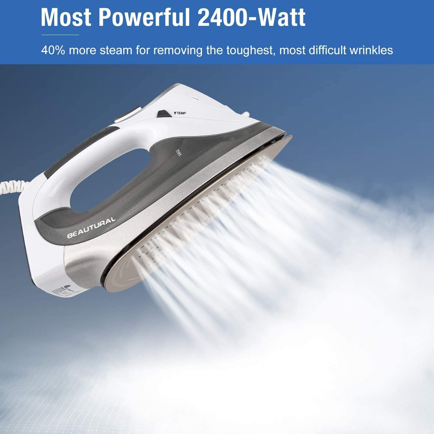2400W Steam Iron LCD Display Ceramic Soleplate 340ml Tank