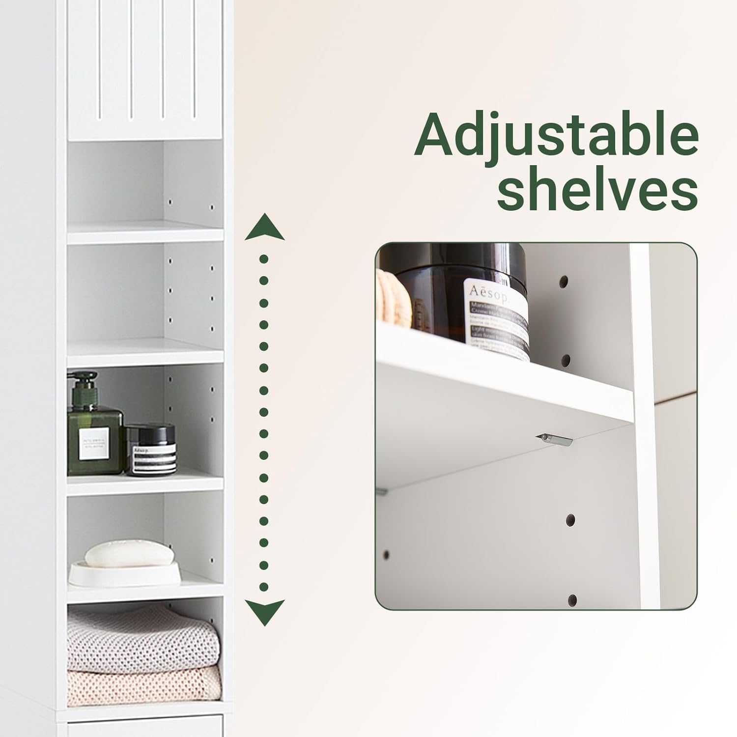 Slim Tall Bathroom Storage Cabinet White Drawer Shelves Unit
