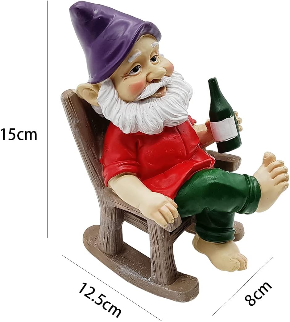Funny Drinking Gnome Statue Resin Garden Chair Decor Outdoor