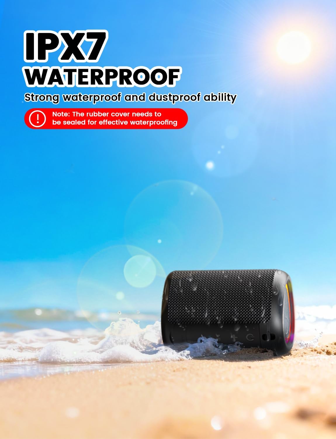 Portable Bluetooth Speaker 20W Loud Stereo RGB Lights IPX7 24H