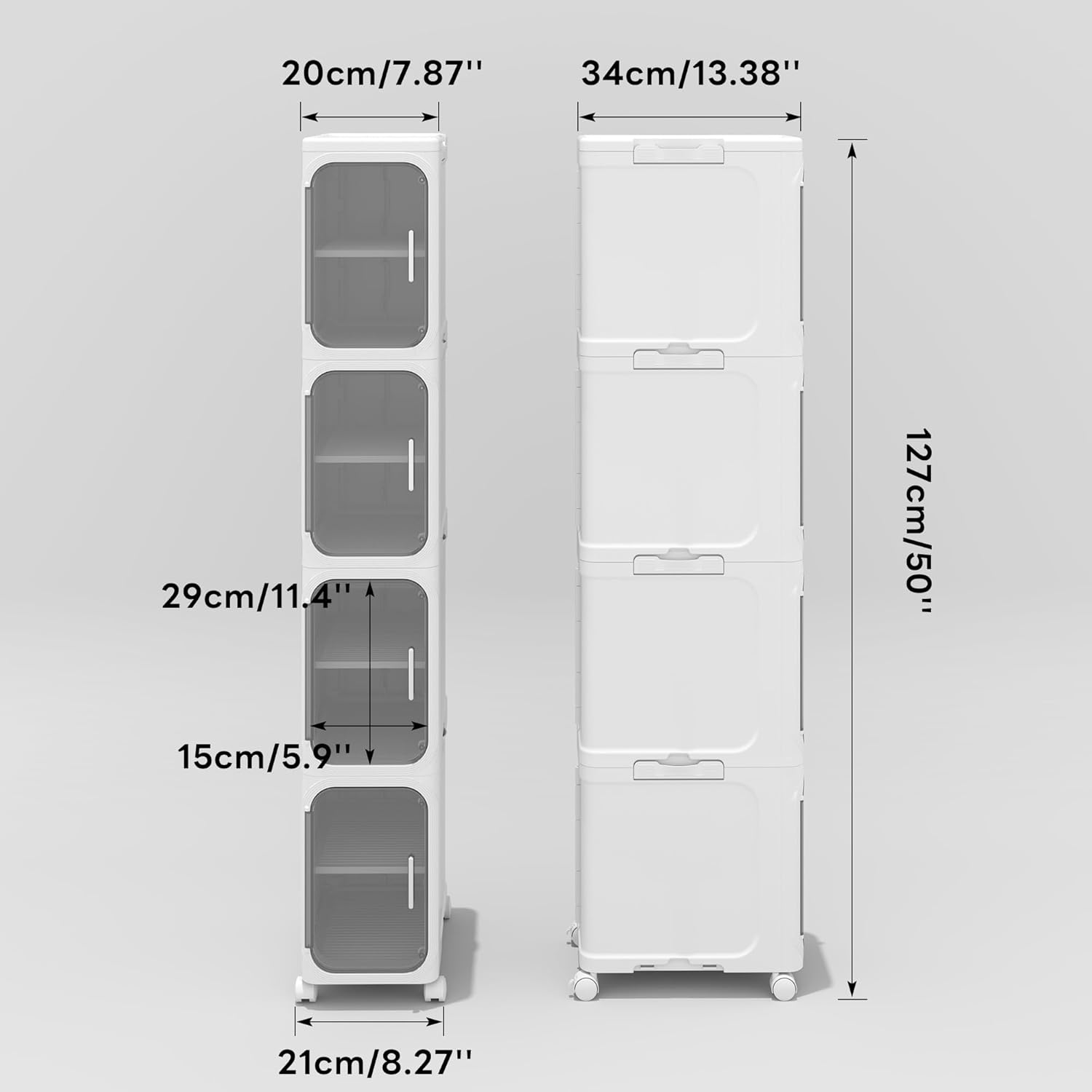Slim Bathroom Storage Trolley Cabinet with Wheels 4 Tier White