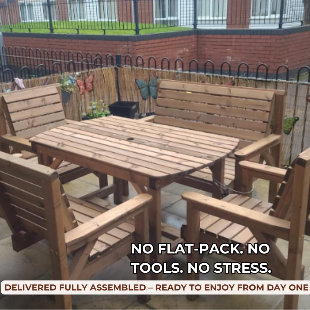 6FT Wooden Garden Dining Set Table 2 Benches & 2 Chairs