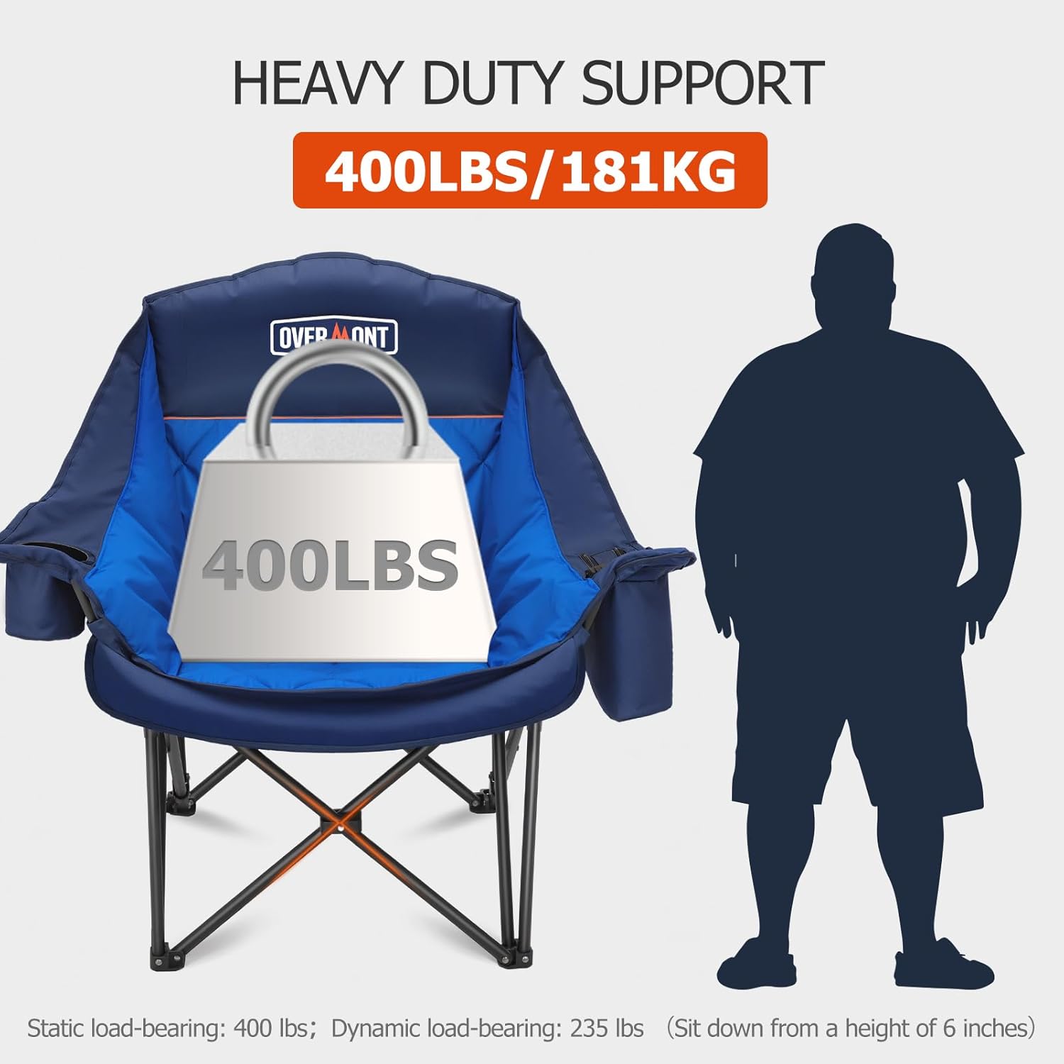Oversized XL Camping Chairs 2 Pack 450lb Padded Blue
