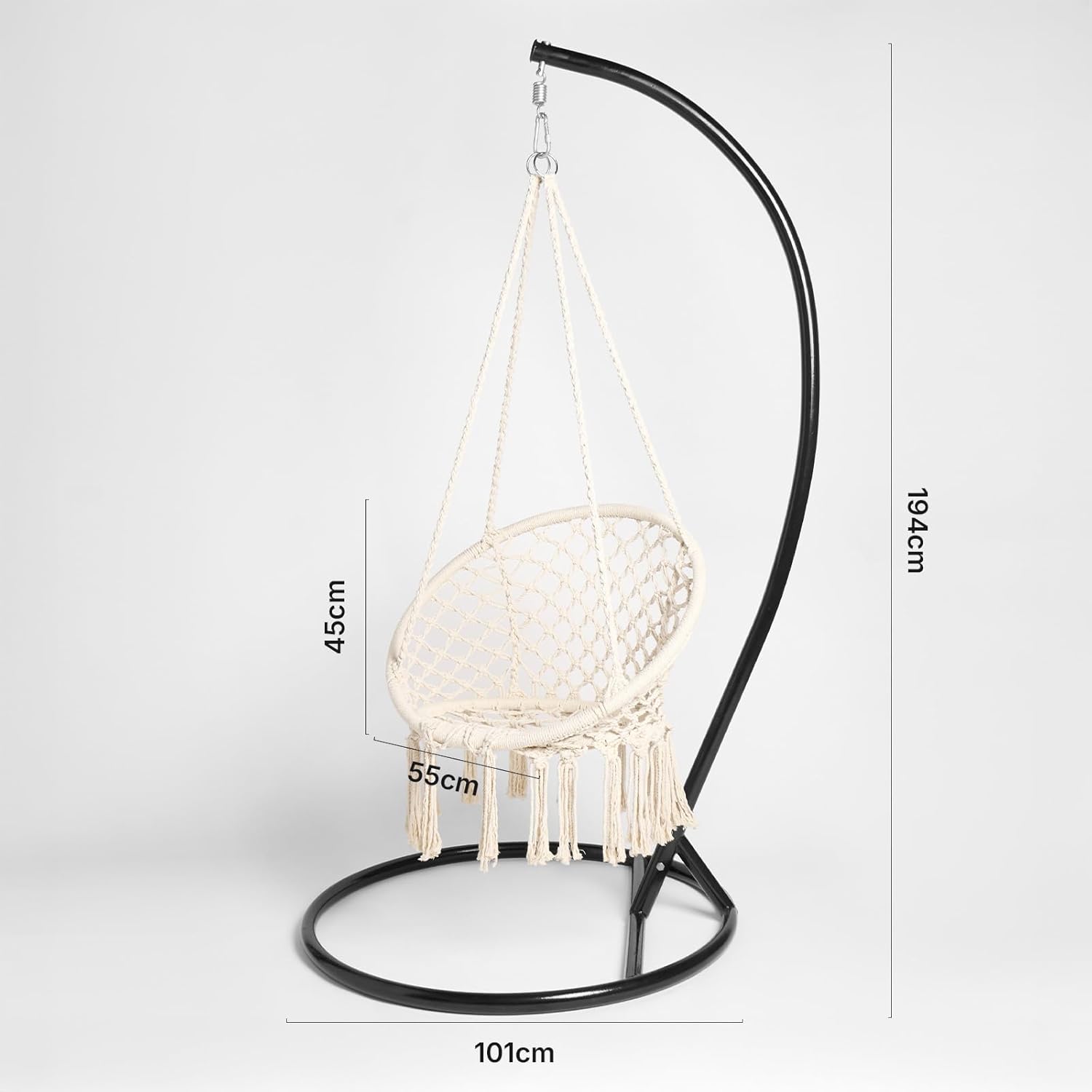 Macrame Egg Chair with Stand Cream Hanging Swing Chair