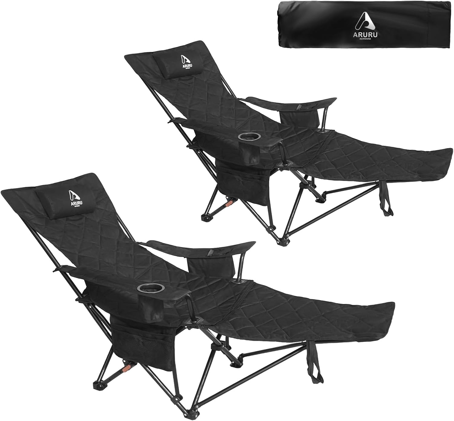 Set of 2 Reclining Camping Chairs with Footrest 300lb