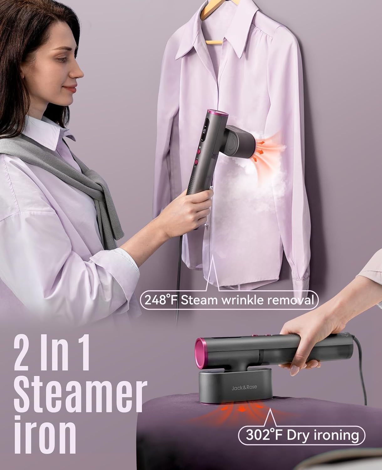 Travel Clothes Steamer Dual Voltage 2 in 1 Iron Fast Heat LED