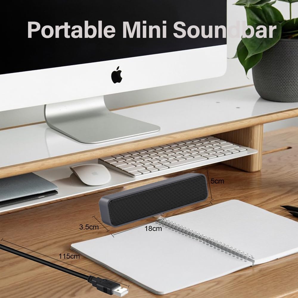 USB Computer Soundbar Speaker Plug & Play Mini Desktop PC Laptop