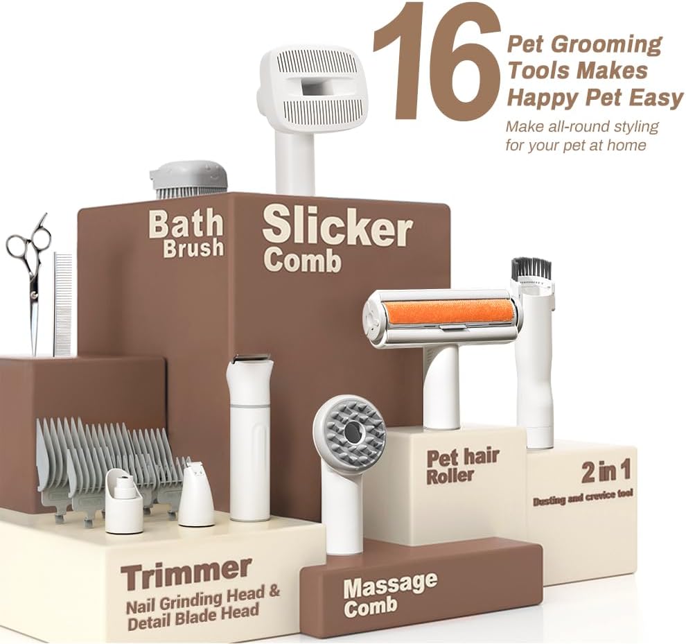 Pet Grooming Vacuum 13000Pa 16 in 1 Hair Removal Kit 3L Quiet