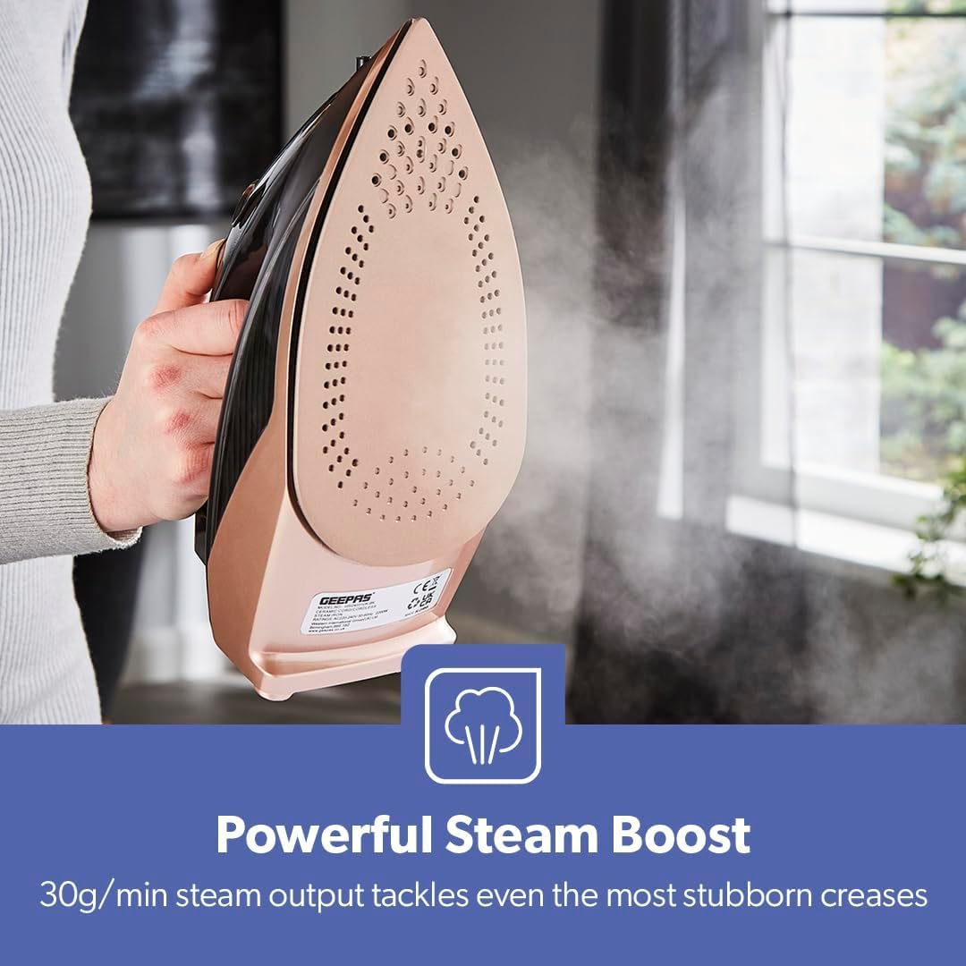 2200W Steam Iron Ceramic Soleplate 300ml Tank Fast Heat