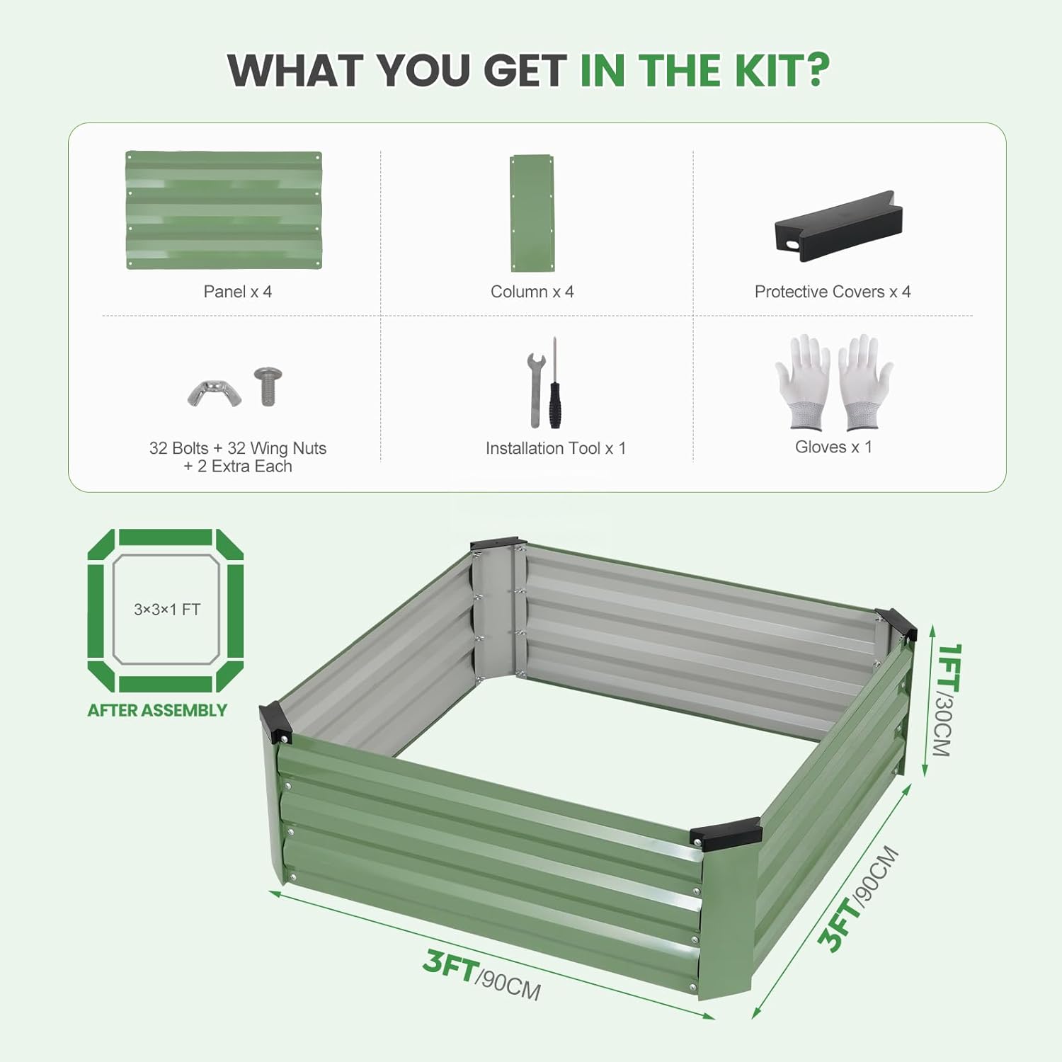 Set of 2 Metal Raised Garden Beds 90x90cm Olive Green