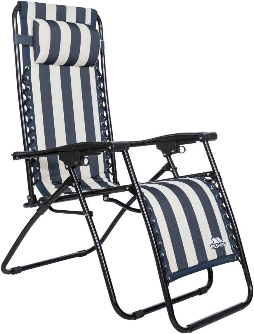 Padded Reclining Sun Lounger Chair Blue Stripe