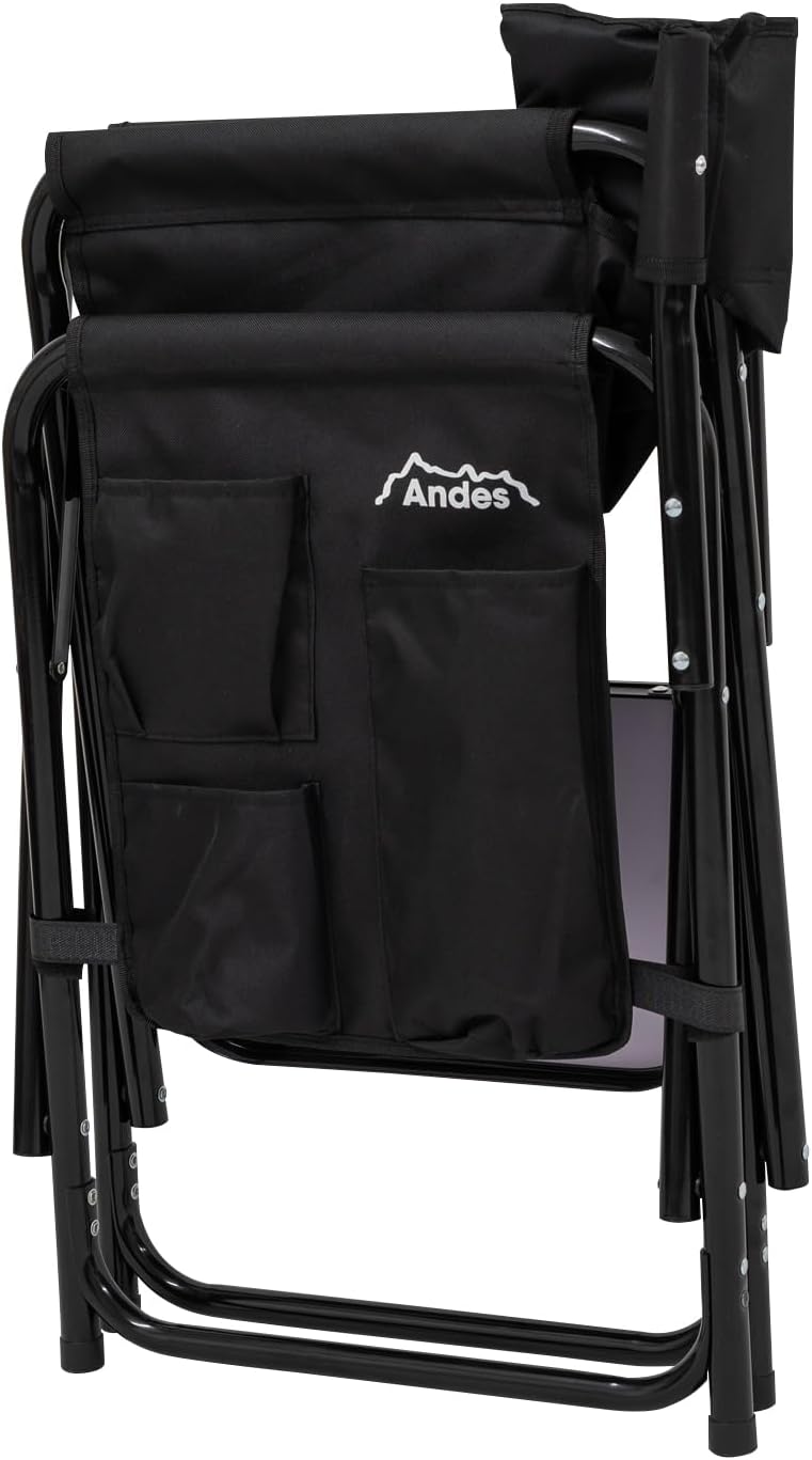 Aluminium Directors Chair with Side Table Pockets Black