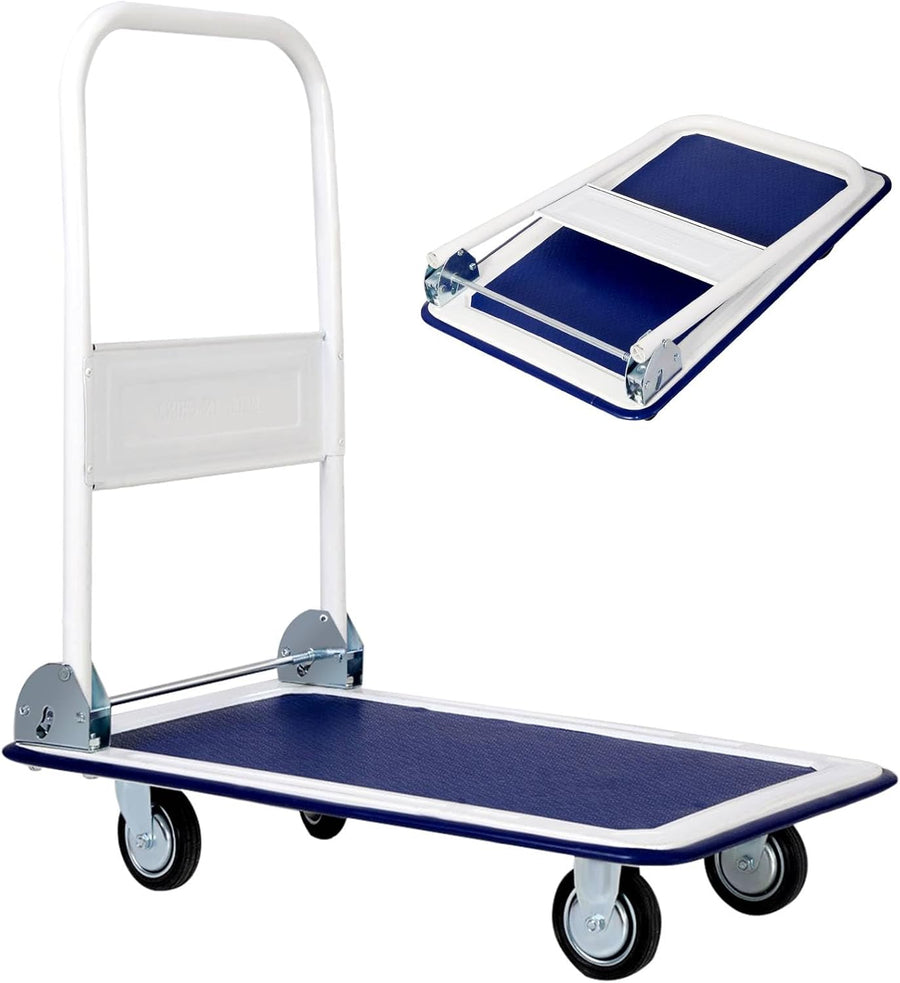 Folding Push Cart Dolly 150KG Flatbed Trolley Blue