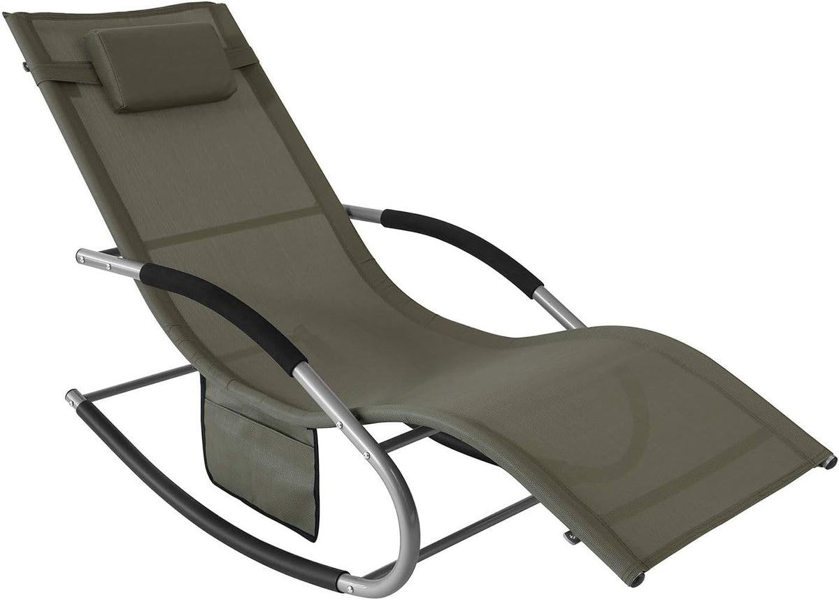 Outdoor Rocking Recliner Chair with Pillow Pocket Brown