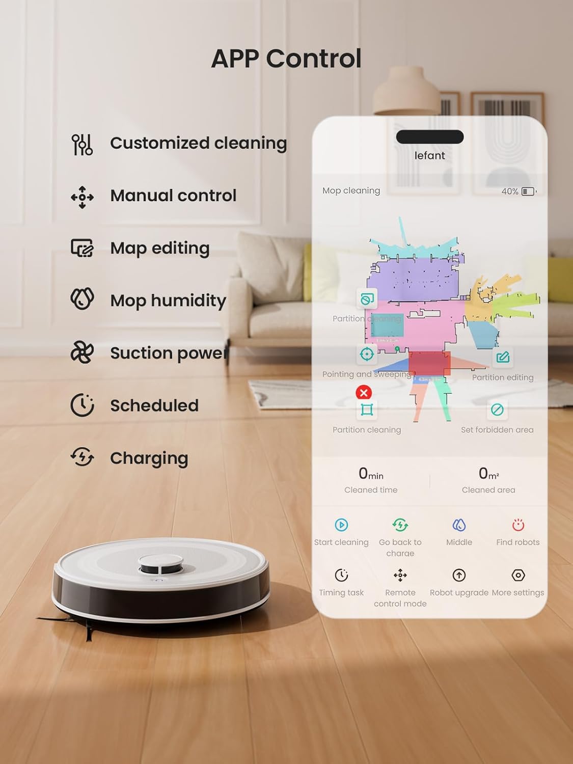 Robot Vacuum Mop 6000Pa LiDAR Mapping App Control Pet Hair