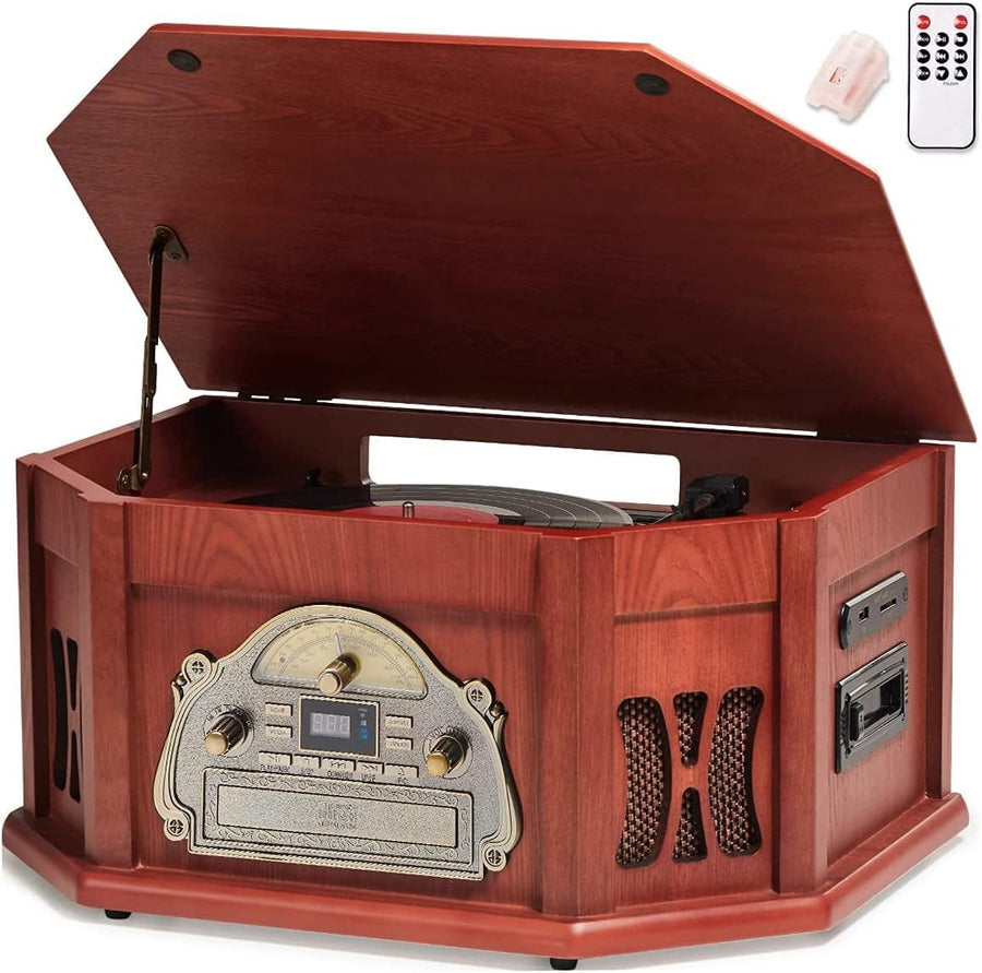 10 In 1 Vintage Record Player Bluetooth CD Radio Mahogany