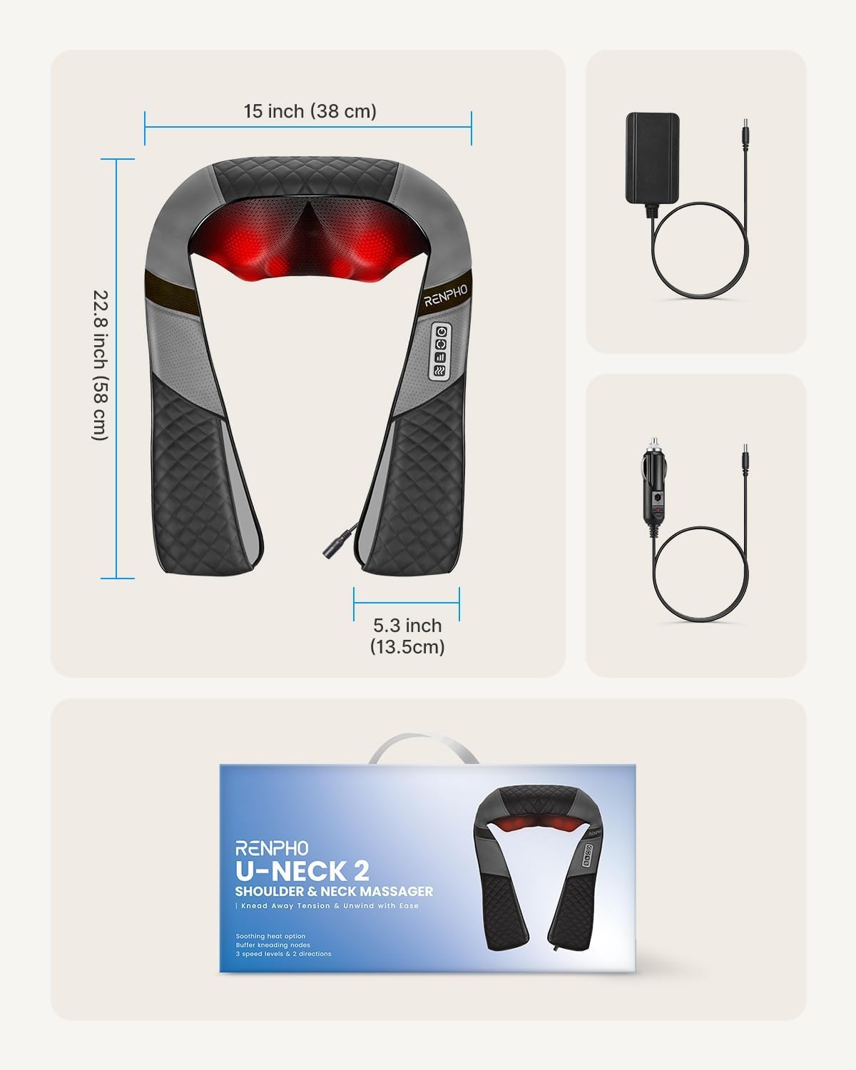 Shiatsu Neck Massager Heat Deep Tissue Kneading Shoulder Back