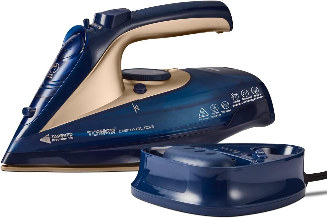Cordless Steam Iron 2400W Ceramic Soleplate Variable Steam Auto Reheat