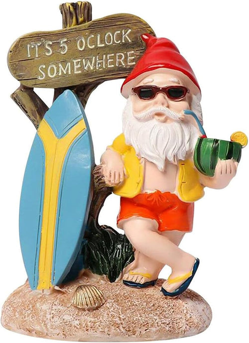 Funny Garden Gnome Statue It's 5 OClock Somewhere Resin Decor