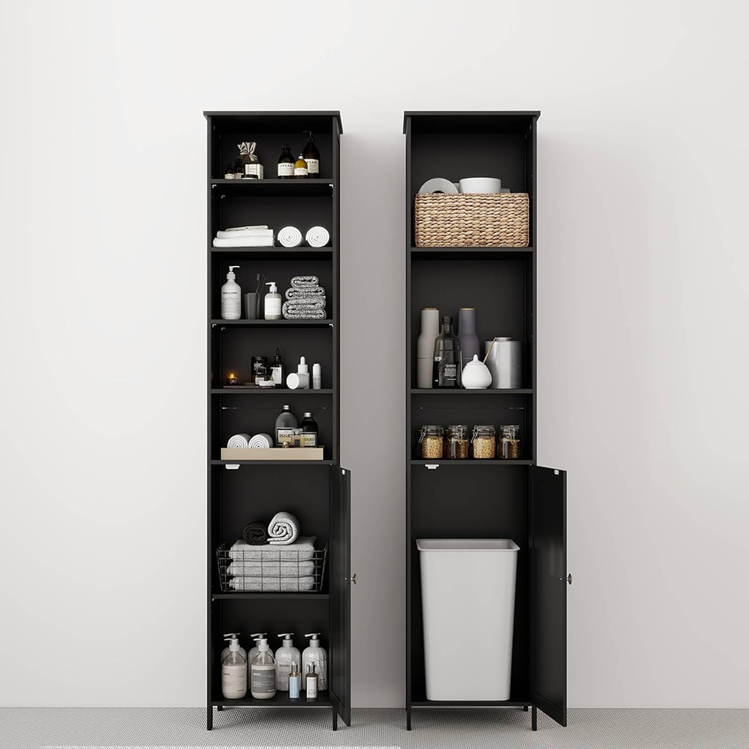 Tall Bathroom Storage Cabinet Shelf Cupboard Black