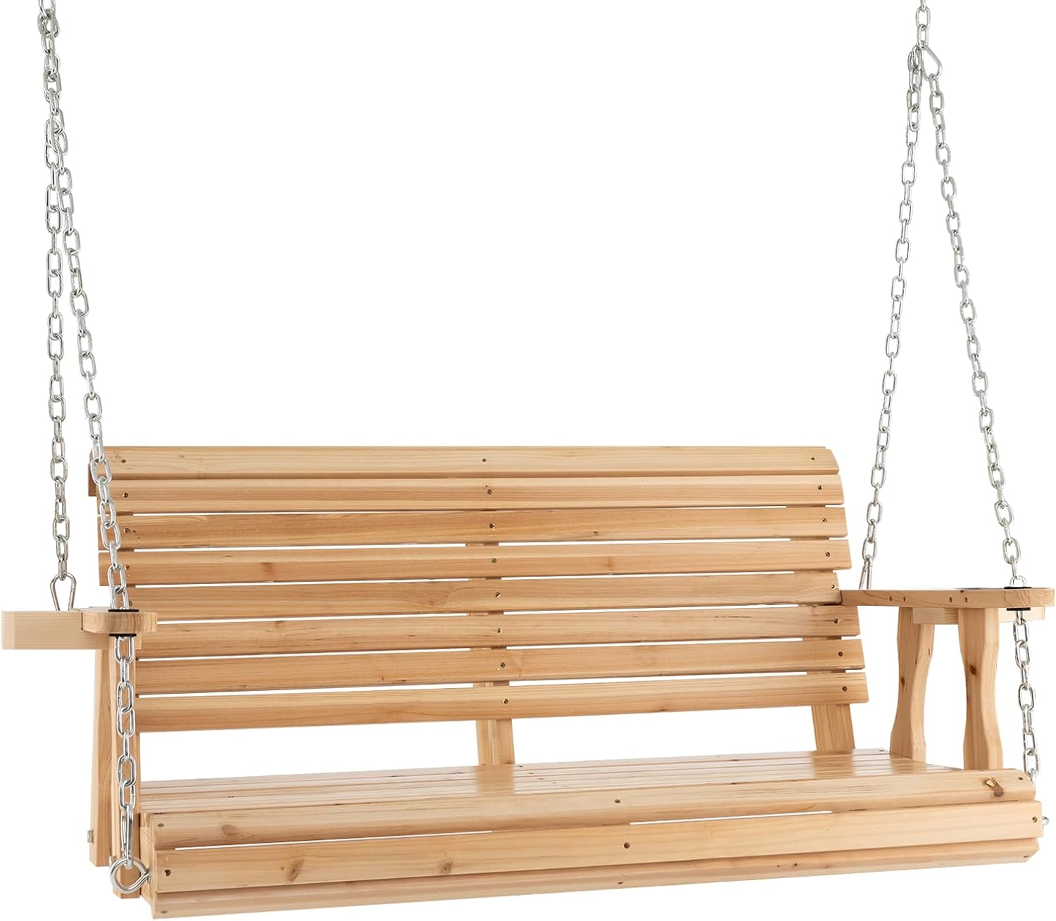 2 Seater Wooden Porch Swing Chair Fir Bench Cup Holders 240kg