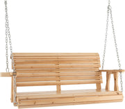 2 Seater Wooden Porch Swing Chair Fir Bench Cup Holders 240kg