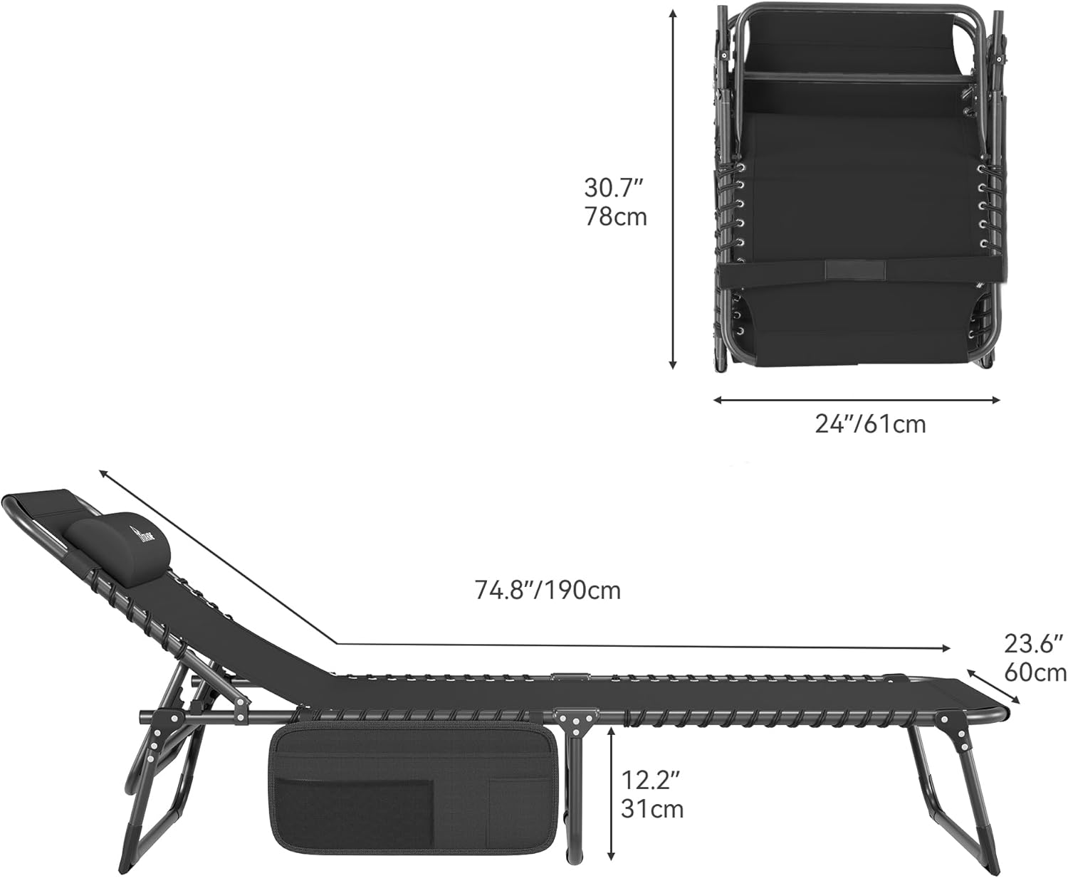 Set of 2 Folding Sun Loungers Black 4 Position