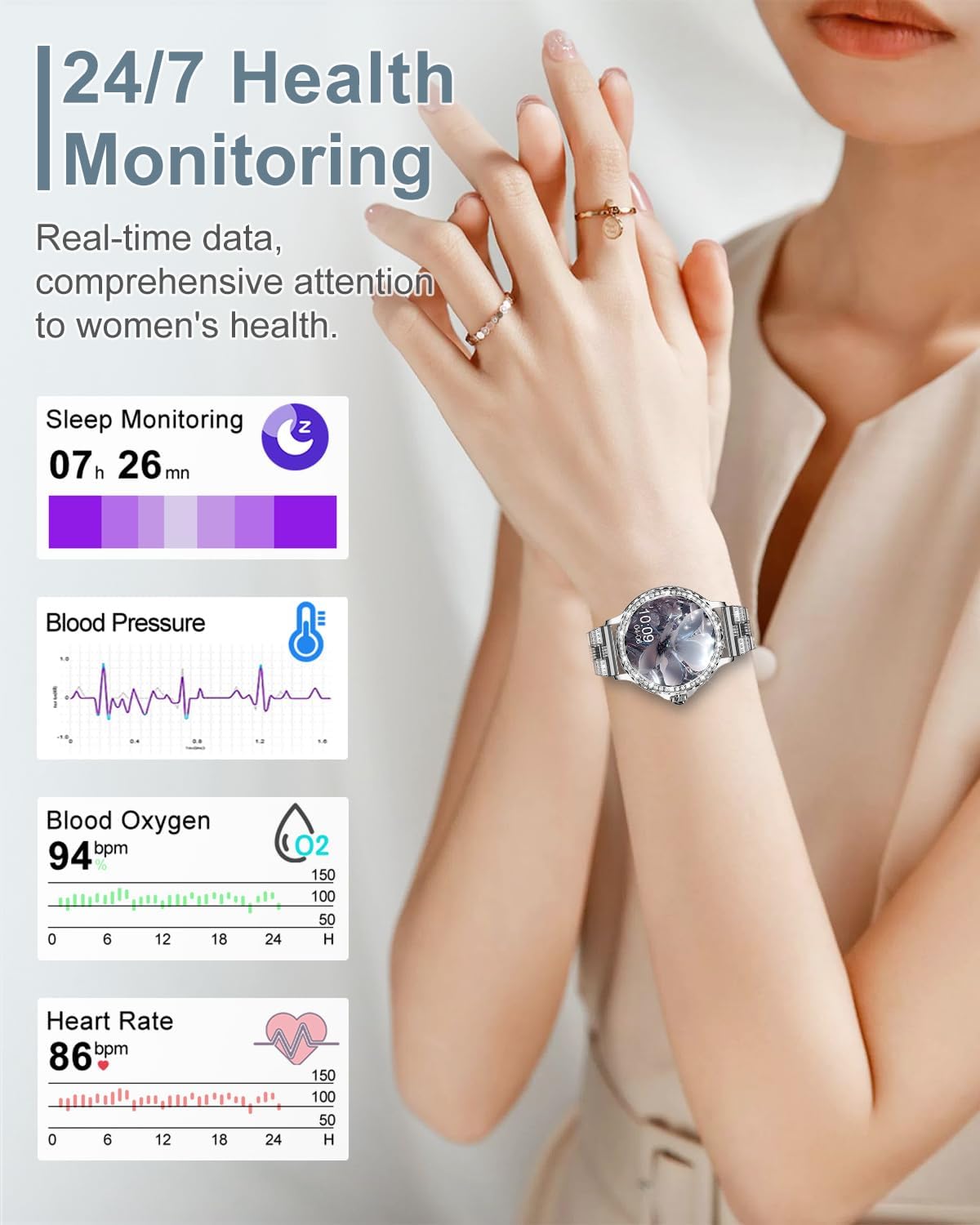 Diamond Ladies Smart Watch Bluetooth Call Heart Rate Tracker