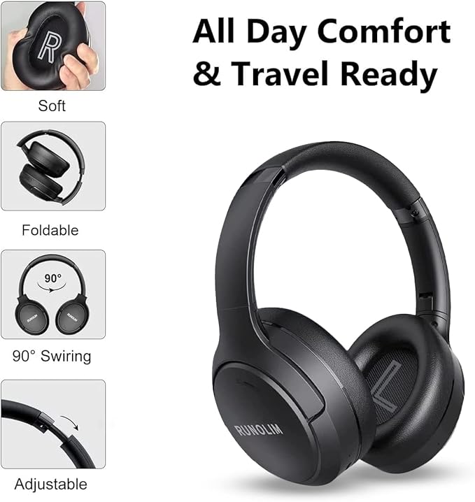 Wireless ANC Over Ear Headphones 70H Playtime Deep Bass Foldable