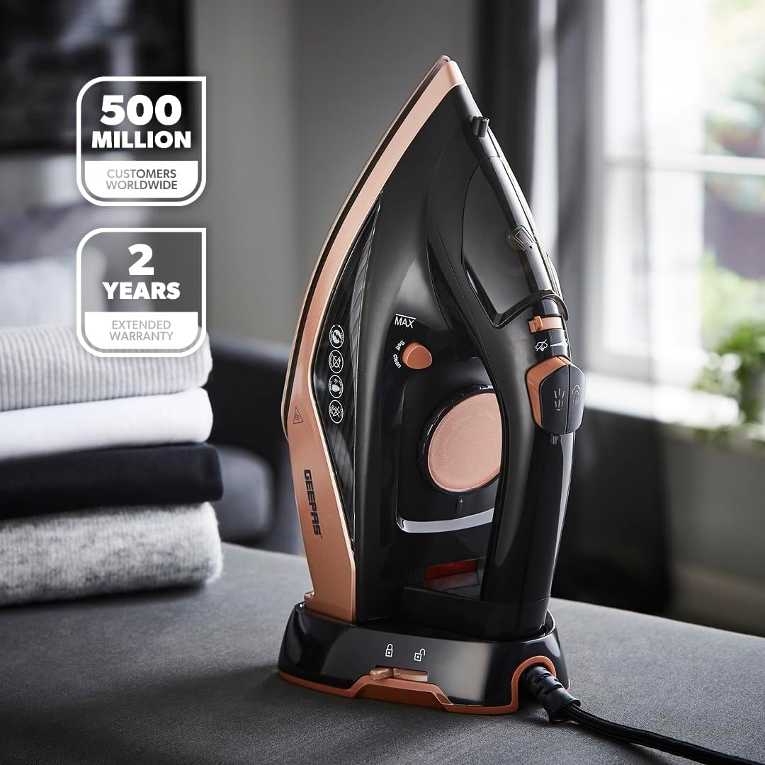 2200W Steam Iron Ceramic Soleplate 300ml Tank Fast Heat