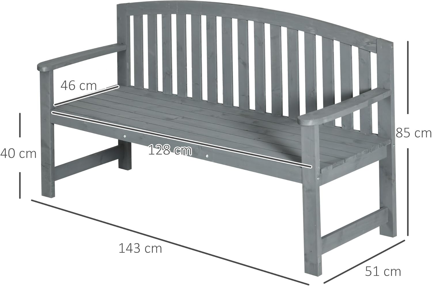 2 Seater Wooden Garden Bench with Armrests Outdoor Patio Seat
